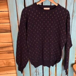 Vintage Tricots St. Raphael wool crewneck sweater size medium navy blue made USA